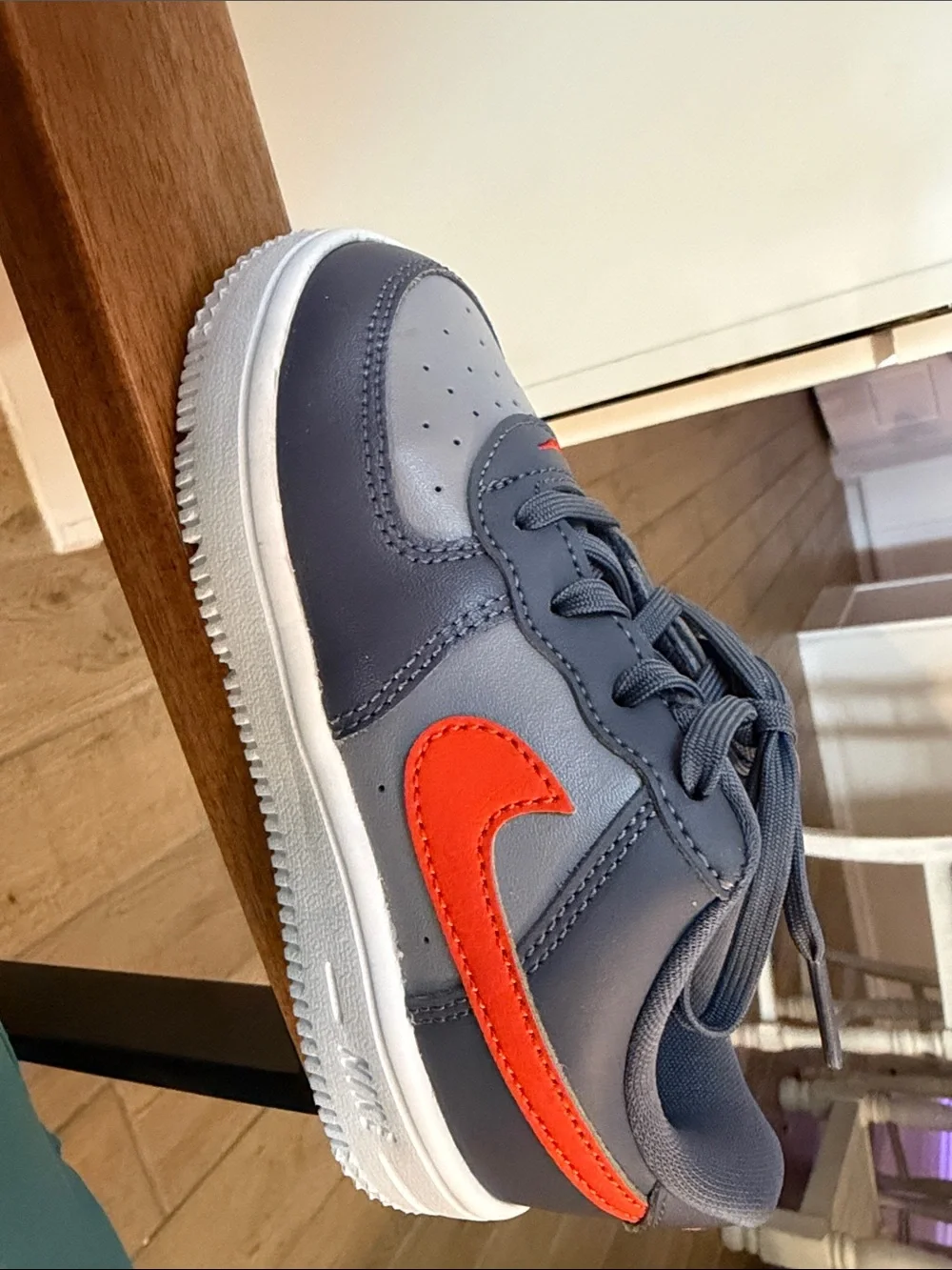 Nike Toddler Gray Sneakers with Bright Orange Swoosh